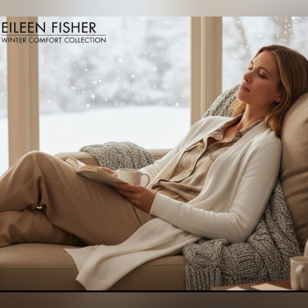 Eileen Fisher Simple Open Front Long Sleeves Cardigan In Ivory White Size XL